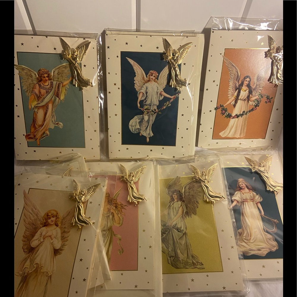 Inspirational Quote 8 Cards with Gold 14kt Angel Pin Holiday Gift Vintage LOT